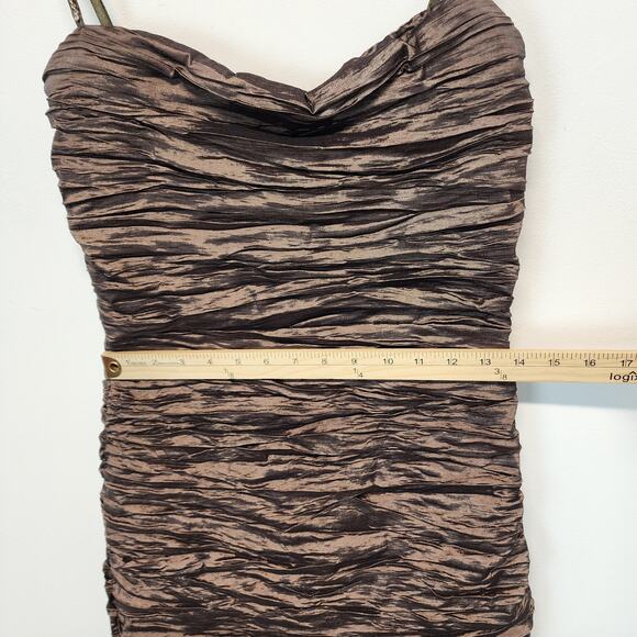 Vintage Ruched Crinkled Bodycon Cocktail Mini Dress Size M Dark Brown Ariella - Picture 13 of 15